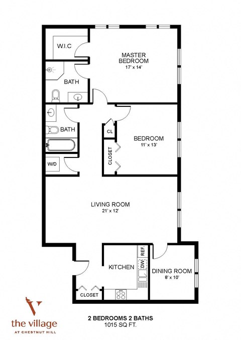 2 Bedroom 2 Bath Floor Plan at Chestnut Hill Village, Philadelphia, Pennsylvania